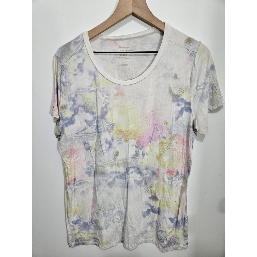 Torrid Super Soft Knits Pastel Tie Dye Galaxy Star Scoop Neck Tee Plus Size 1